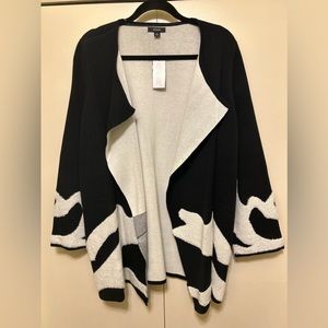 Black and White Alfani Draped Open Front Cardigan